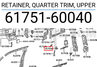 Toyota 6175160040 RETAINER, QUARTER TRIM, UPPER