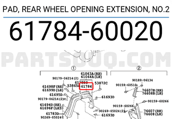 Toyota 6178460020 PAD, REAR WHEEL OPENING EXTENSION, NO.2