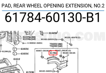 Toyota 6178460130B1 PAD, REAR WHEEL OPENING EXTENSION, NO.2