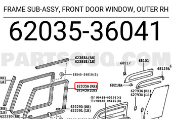 Toyota 6203536041 FRAME SUB-ASSY, FRONT DOOR WINDOW, OUTER RH