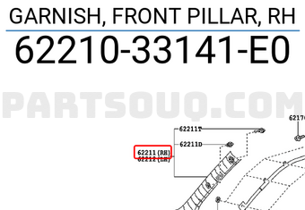 Toyota 6221033141E0 GARNISH, FRONT PILLAR, RH