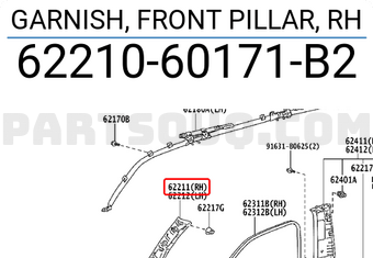 Toyota 6221060171B2 GARNISH, FRONT PILLAR, RH