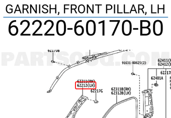 Toyota 6222060170B0 GARNISH, FRONT PILLAR, LH