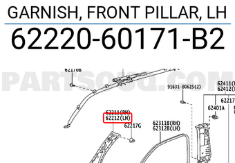 Toyota 6222060171B2 GARNISH, FRONT PILLAR, LH