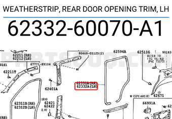 Toyota 6233260070A1 JOINT D’OUVERTURE DE PORTE ARRIÈRE, GAUCHE
