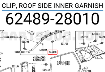 Toyota 6248928010 CLIP, ROOF SIDE INNER GARNISH