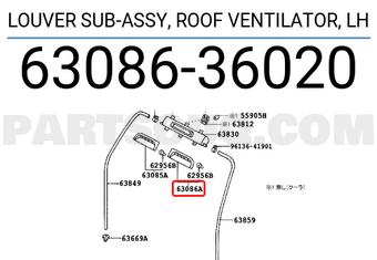 Toyota 6308636020 LOUVER SUB-ASSY, ROOF VENTILATOR, LH