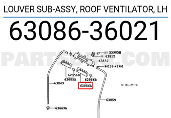Toyota 6308636021 LOUVER SUB-ASSY, ROOF VENTILATOR, LH