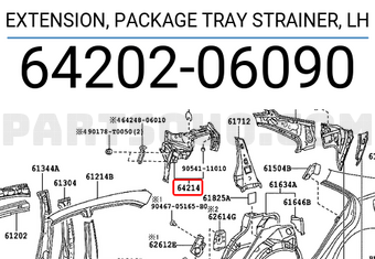 Toyota 6420206090 EXTENSION, PACKAGE TRAY STRAINER, LH