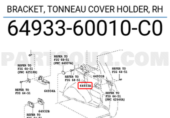Toyota 6493360010C0 BRACKET, TONNEAU COVER HOLDER, RH