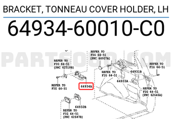 Toyota 6493460010C0 BRACKET, TONNEAU COVER HOLDER, LH