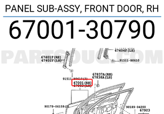 Toyota 6700130790 PANEL SUB-ASSY, FRONT DOOR, RH