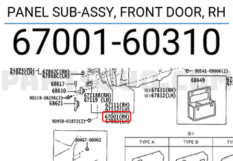 Toyota 6700160310 PANEL SUB-ASSY, FRONT DOOR, RH
