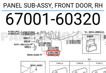 Toyota 6700160320 PANEL SUB-ASSY, FRONT DOOR, RH