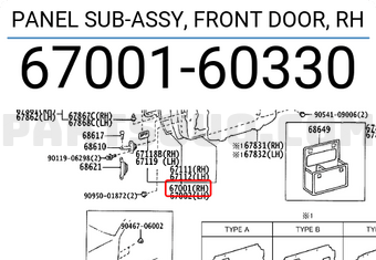 Toyota 6700160330 PANEL SUB-ASSY, FRONT DOOR, RH