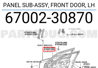 Toyota 6700230870 PANEL SUB-ASSY, FRONT DOOR, LH
