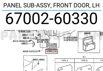 Toyota 6700260330 PANEL SUB-ASSY, FRONT DOOR, LH