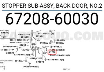 Toyota 6720860030 STOPPER SUB-ASSY, BACK DOOR, NO.2