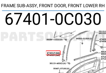 Toyota 674010C030 FRAME SUB-ASSY, FRONT DOOR, FRONT LOWER RH