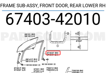 Toyota 6740342010 FRAME SUB-ASSY, FRONT DOOR, REAR LOWER RH