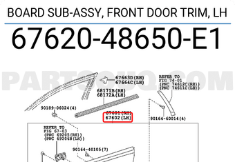 Toyota 6762048650E1 BOARD SUB-ASSY, FRONT DOOR TRIM, LH