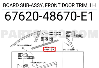 Toyota 6762048670E1 BOARD SUB-ASSY, FRONT DOOR TRIM, LH