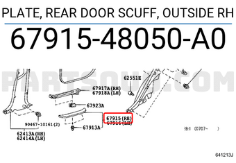 Toyota 6791548050A0 PLATE, REAR DOOR SCUFF, OUTSIDE RH