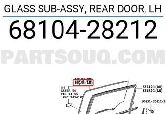 Toyota 6810428212 GLASS SUB-ASSY, REAR DOOR, LH