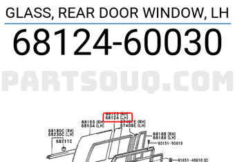 Toyota 6812460030 GLASS, REAR DOOR WINDOW, LH
