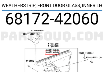 TOYOTA Genuine 68172-42060 Door Glass Weatherstrip 