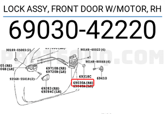 Toyota 6903042220 LOCK ASSY, FRONT DOOR W/MOTOR, RH