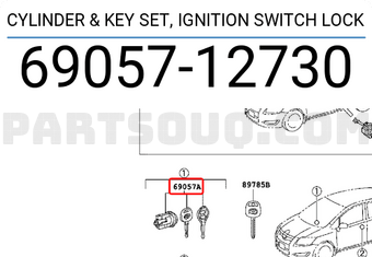 Toyota 6905712730 CYLINDER & KEY SET, IGNITION SWITCH LOCK