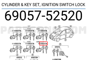 Toyota 6905752520 CYLINDER & KEY SET, IGNITION SWITCH LOCK