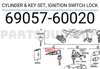 Toyota 6905760020 CYLINDER & KEY SET, IGNITION SWITCH LOCK