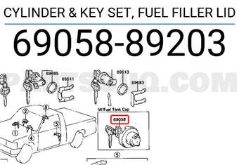 CYLINDER & KEY SET, FUEL FILLER LID 6905895406 | Toyota Parts