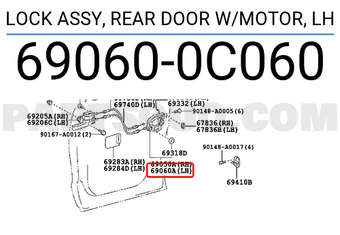 Toyota 690600C060 LOCK ASSY, REAR DOOR W/MOTOR, LH
