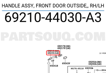 Toyota 6921044030A3 HANDLE ASSY, FRONT DOOR OUTSIDE,, RH/LH