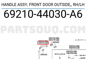 Toyota 6921044030A6 HANDLE ASSY, FRONT DOOR OUTSIDE,, RH/LH