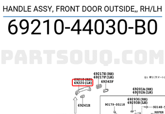 Toyota 6921044030B0 HANDLE ASSY, FRONT DOOR OUTSIDE,, RH/LH