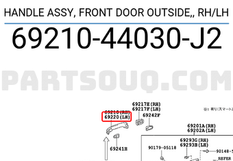 Toyota 6921044030J2 HANDLE ASSY, FRONT DOOR OUTSIDE,, RH/LH