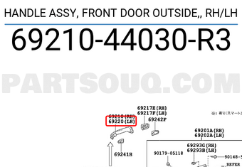 Toyota 6921044030R3 HANDLE ASSY, FRONT DOOR OUTSIDE,, RH/LH
