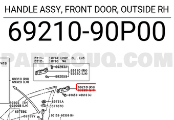 Toyota 6921090P00 HANDLE ASSY, FRONT DOOR, OUTSIDE RH