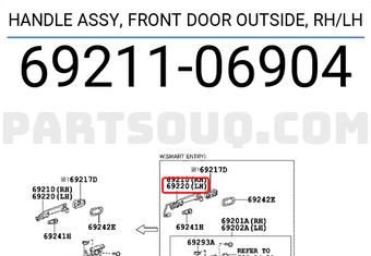 Toyota 6921106904 HANDLE ASSY, FRONT DOOR OUTSIDE, RH/LH