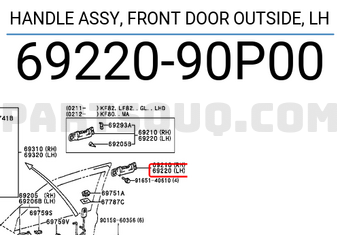 Toyota 6922090P00 HANDLE ASSY, FRONT DOOR OUTSIDE, LH