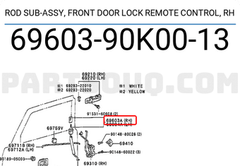 Toyota 6960390K0013 ROD SUB-ASSY, FRONT DOOR LOCK REMOTE CONTROL, RH
