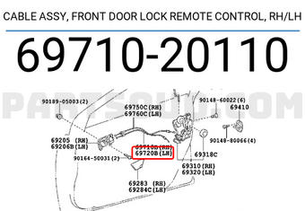 Toyota 6971020110 CABLE ASSY, FRONT DOOR LOCK REMOTE CONTROL, RH/LH
