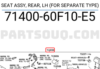 Toyota 7140060F10E5 SEAT ASSY, REAR, LH (FOR SEPARATE TYPE)