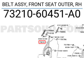 Toyota 7321060451A0 BELT ASSY, FRONT SEAT OUTER, RH