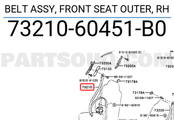 Toyota 7321060451B0 BELT ASSY, FRONT SEAT OUTER, RH