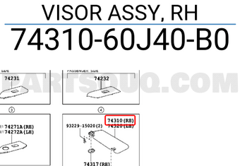 Toyota 7431060J40B0 VISOR ASSY, RH